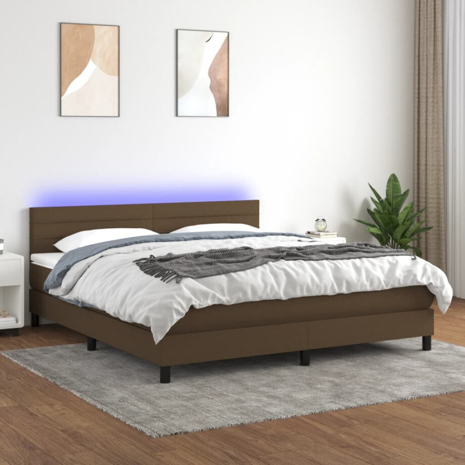 vidaXL Boxspring met matras en LED stof donkerbruin 160x200 cm vidaXL Boxspring met matras en LED stof donkerbruin 160x200 cm afbeelding 1