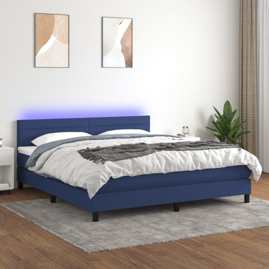 vidaXL Boxspring met matras en LED stof blauw 180x200 cm vidaXL Boxspring met matras en LED stof blauw 180x200 cm afbeelding 1
