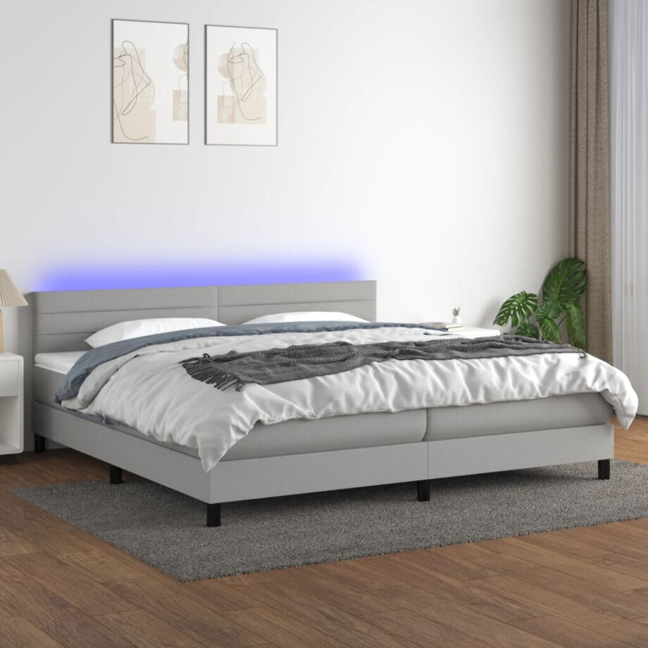 vidaXL Boxspring met matras en LED stof lichtgrijs 200x200 cm vidaXL Boxspring met matras en LED stof lichtgrijs 200x200 cm afbeelding 1