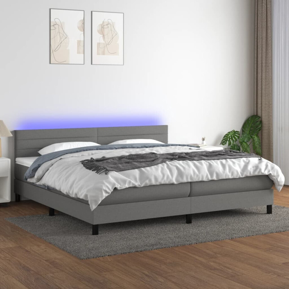 vidaXL Boxspring met matras en LED stof donkergrijs 200x200 cm vidaXL Boxspring met matras en LED stof donkergrijs 200x200 cm afbeelding 1