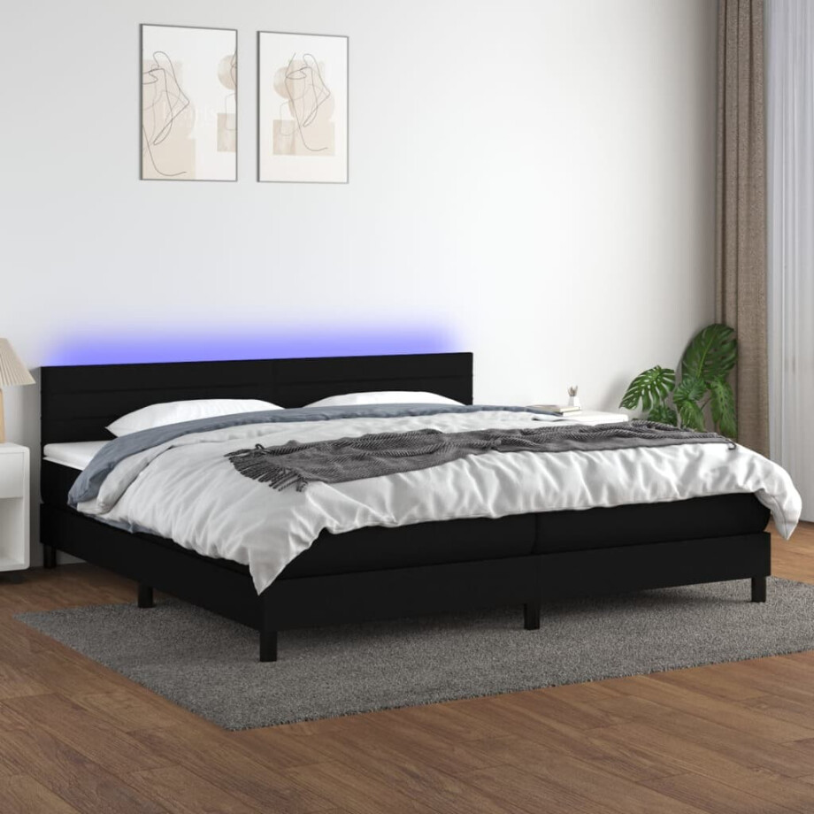 vidaXL Boxspring met matras en LED stof zwart 200x200 cm vidaXL Boxspring met matras en LED stof zwart 200x200 cm afbeelding 1