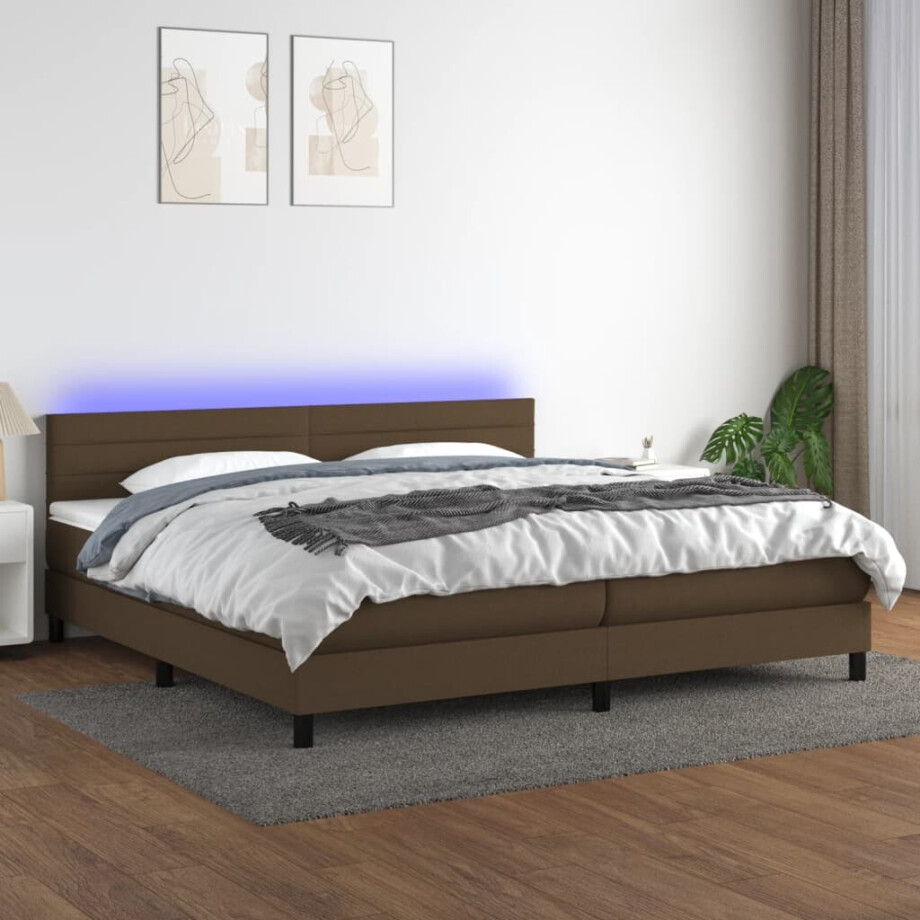 vidaXL Boxspring met matras en LED stof donkerbruin 200x200 cm afbeelding 1