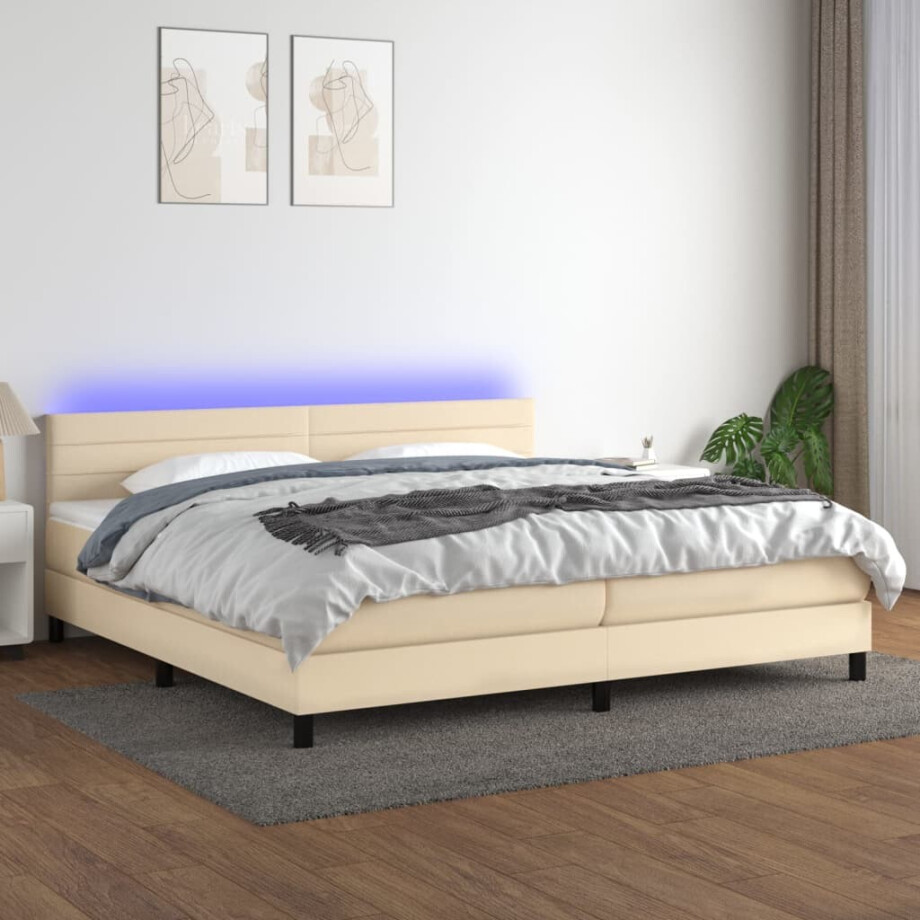 vidaXL Boxspring met matras en LED stof crèmekleurig 200x200 cm vidaXL Boxspring met matras en LED stof crèmekleurig 200x200 cm afbeelding 1