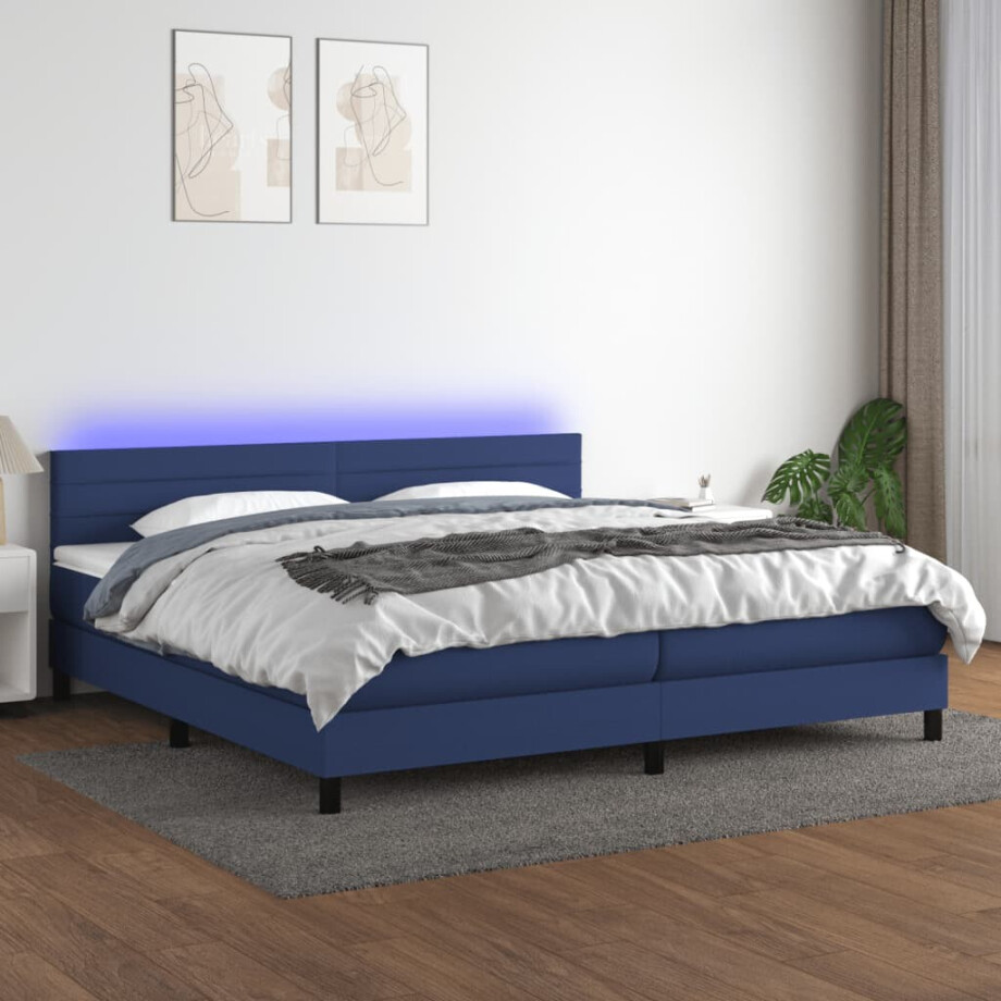 vidaXL Boxspring met matras en LED stof blauw 200x200 cm vidaXL Boxspring met matras en LED stof blauw 200x200 cm afbeelding 1