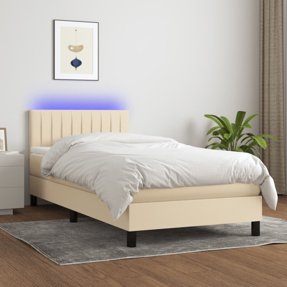 vidaXL Boxspring met matras en LED stof crèmekleurig 80x200 cm vidaXL Boxspring met matras en LED stof crèmekleurig 80x200 cm afbeelding 1
