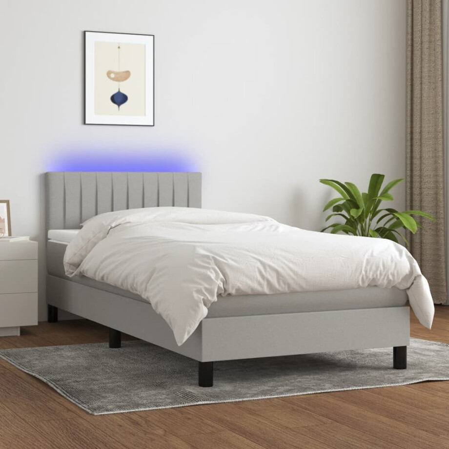 vidaXL Boxspring met matras en LED stof lichtgrijs 90x190 cm vidaXL Boxspring met matras en LED stof lichtgrijs 90x190 cm afbeelding 1