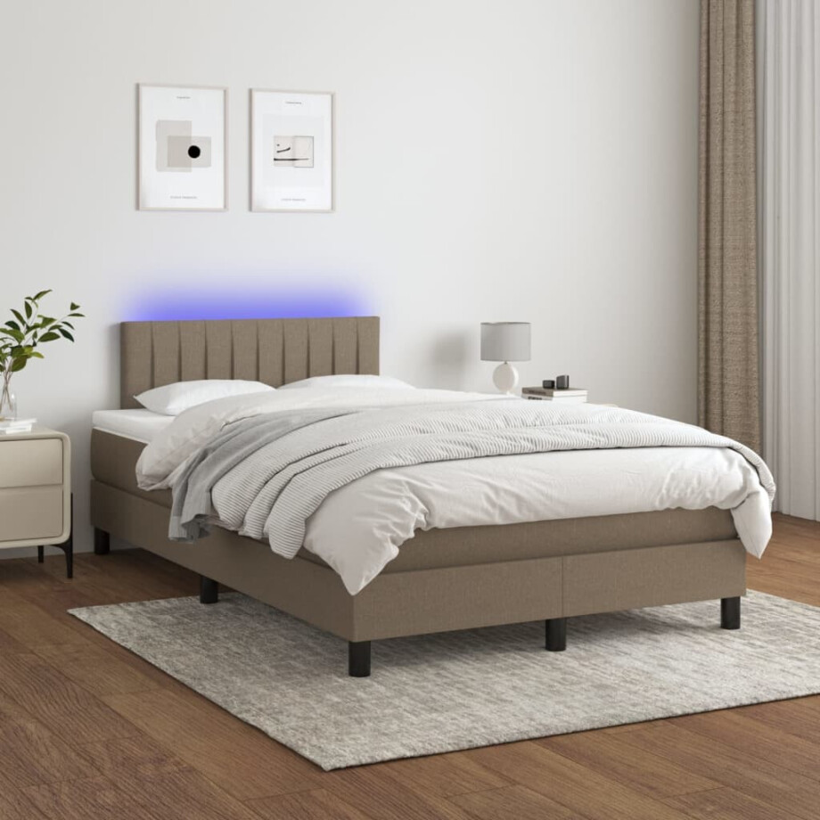 vidaXL Boxspring met matras en LED stof taupe 120x200 cm vidaXL Boxspring met matras en LED stof taupe 120x200 cm afbeelding 1