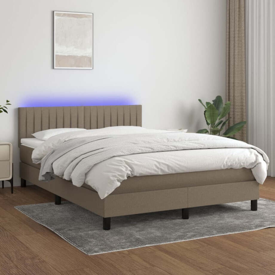 vidaXL Boxspring met matras en LED stof taupe 140x190 cm vidaXL Boxspring met matras en LED stof taupe 140x190 cm afbeelding 1