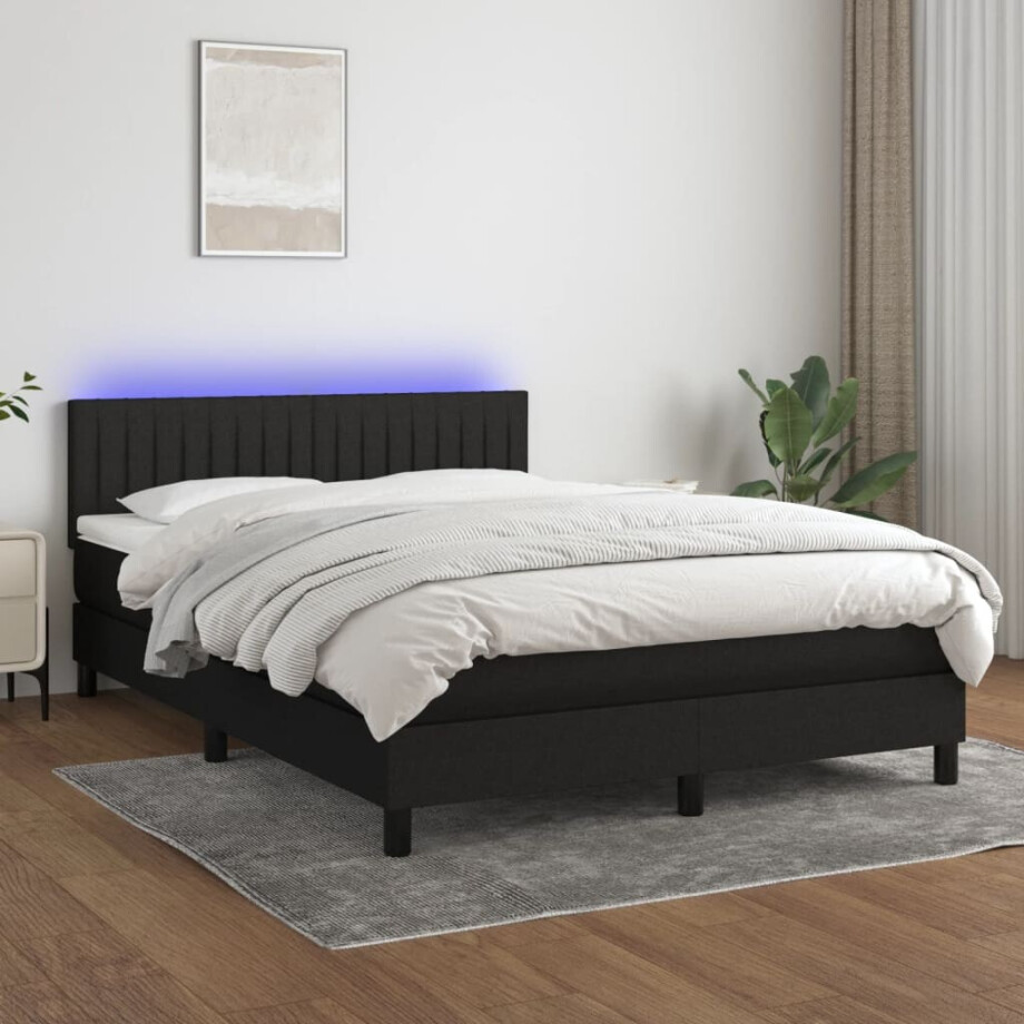 vidaXL Boxspring met matras en LED stof zwart 140x200 cm vidaXL Boxspring met matras en LED stof zwart 140x200 cm afbeelding 1