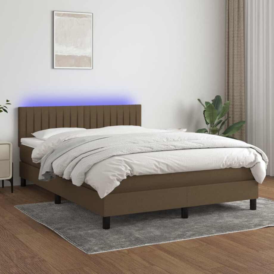 vidaXL Boxspring met matras en LED stof donkerbruin 140x200 cm vidaXL Boxspring met matras en LED stof donkerbruin 140x200 cm afbeelding 1