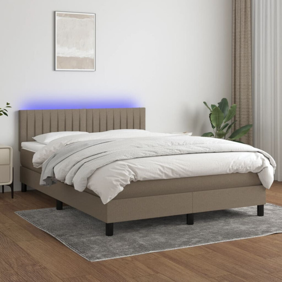 vidaXL Boxspring met matras en LED stof taupe 140x200 cm vidaXL Boxspring met matras en LED stof taupe 140x200 cm afbeelding 1
