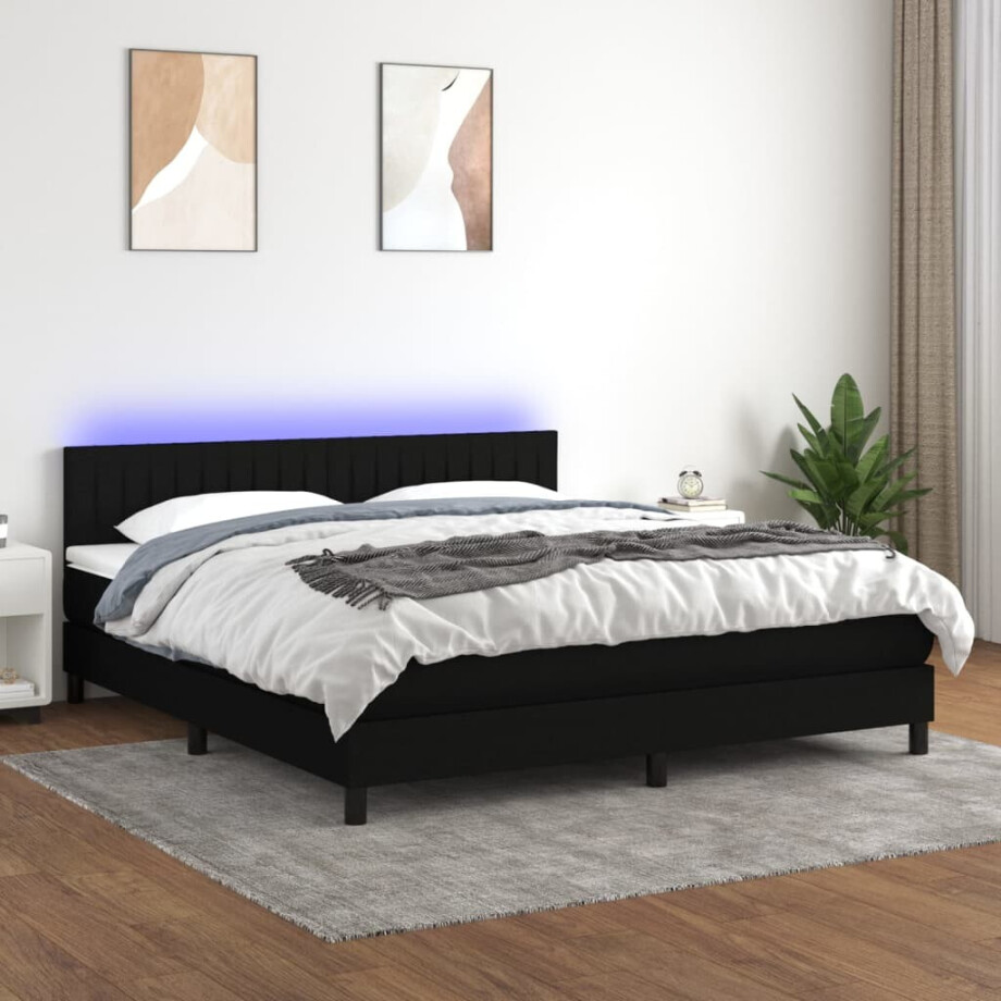 vidaXL Boxspring met matras en LED stof zwart 160x200 cm vidaXL Boxspring met matras en LED stof zwart 160x200 cm afbeelding 1