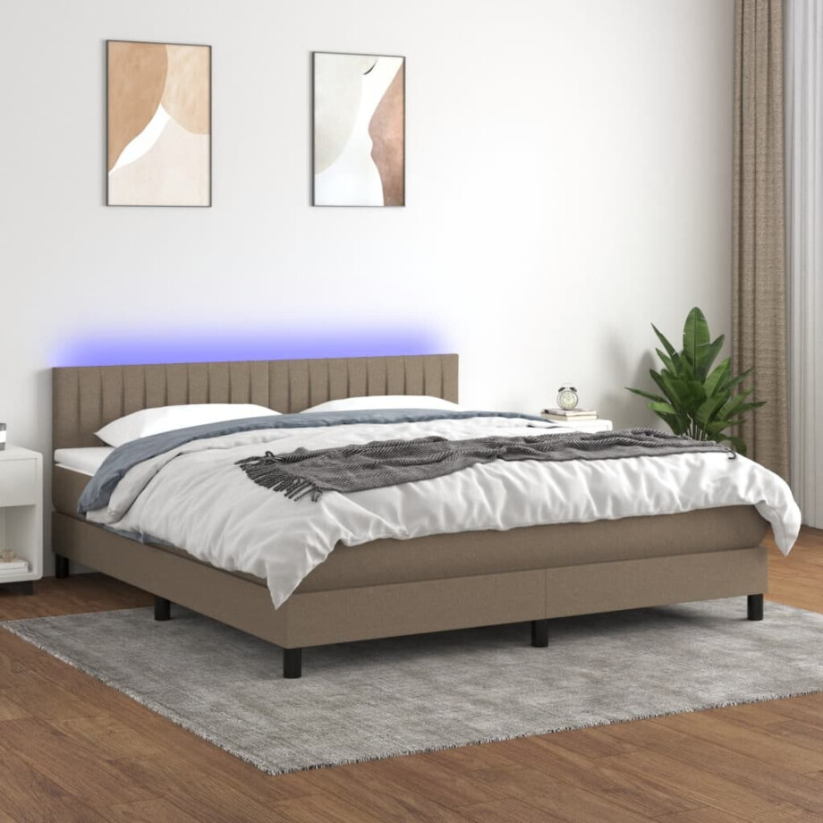 vidaXL Boxspring met matras en LED stof taupe 180x200 cm vidaXL Boxspring met matras en LED stof taupe 180x200 cm afbeelding 1