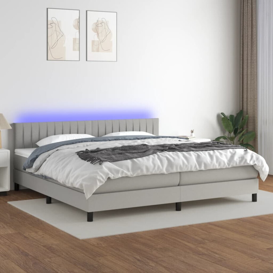 vidaXL Boxspring met matras en LED stof lichtgrijs 200x200 cm vidaXL Boxspring met matras en LED stof lichtgrijs 200x200 cm afbeelding 1