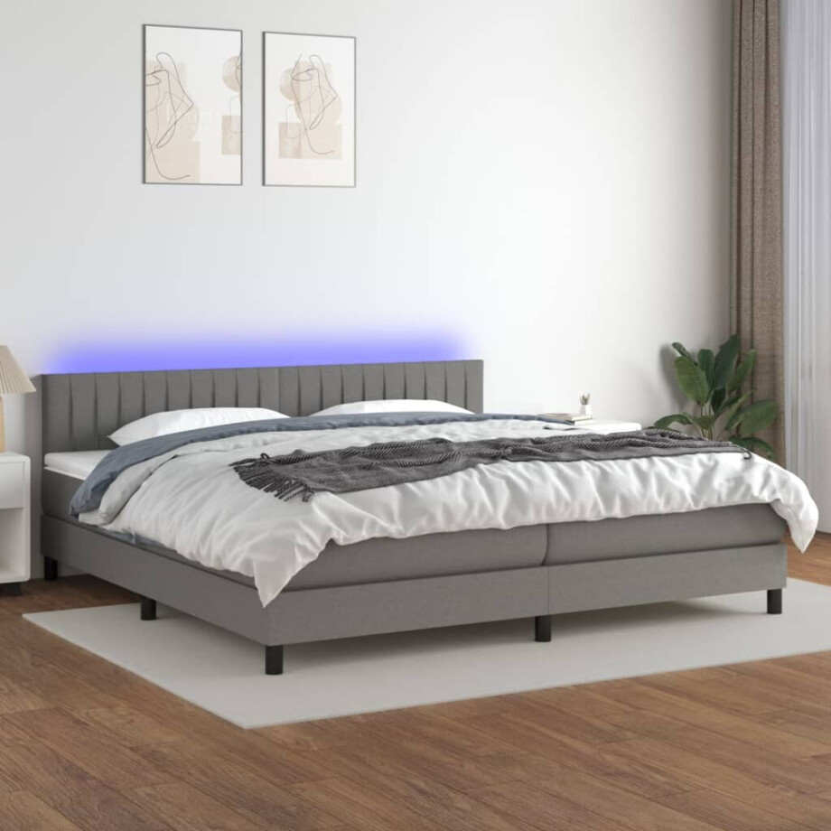 vidaXL Boxspring met matras en LED stof donkergrijs 200x200 cm vidaXL Boxspring met matras en LED stof donkergrijs 200x200 cm afbeelding 1