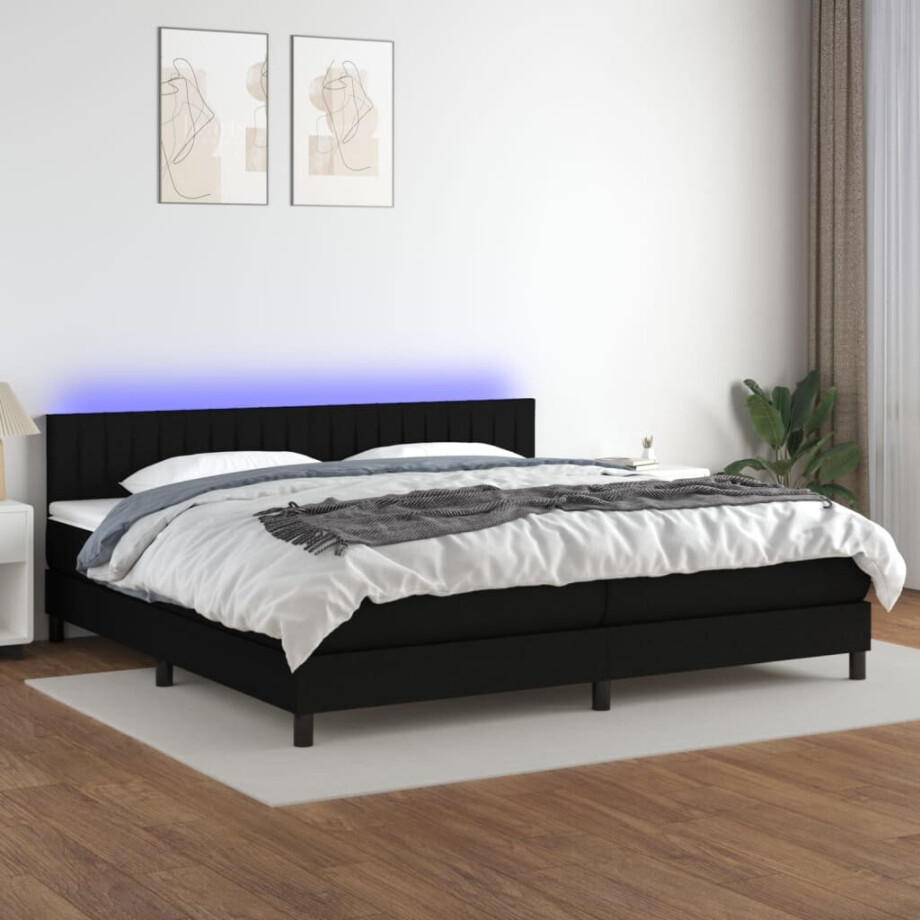 vidaXL Boxspring met matras en LED stof zwart 200x200 cm vidaXL Boxspring met matras en LED stof zwart 200x200 cm afbeelding 1