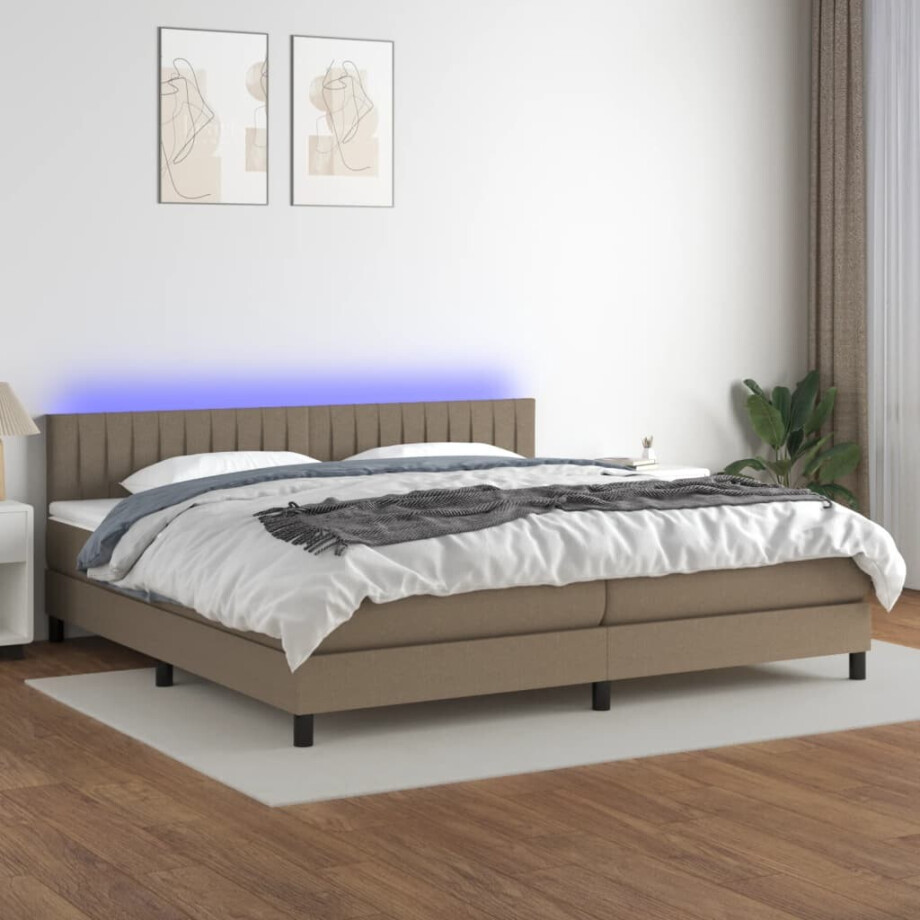 vidaXL Boxspring met matras en LED stof taupe 200x200 cm afbeelding 1