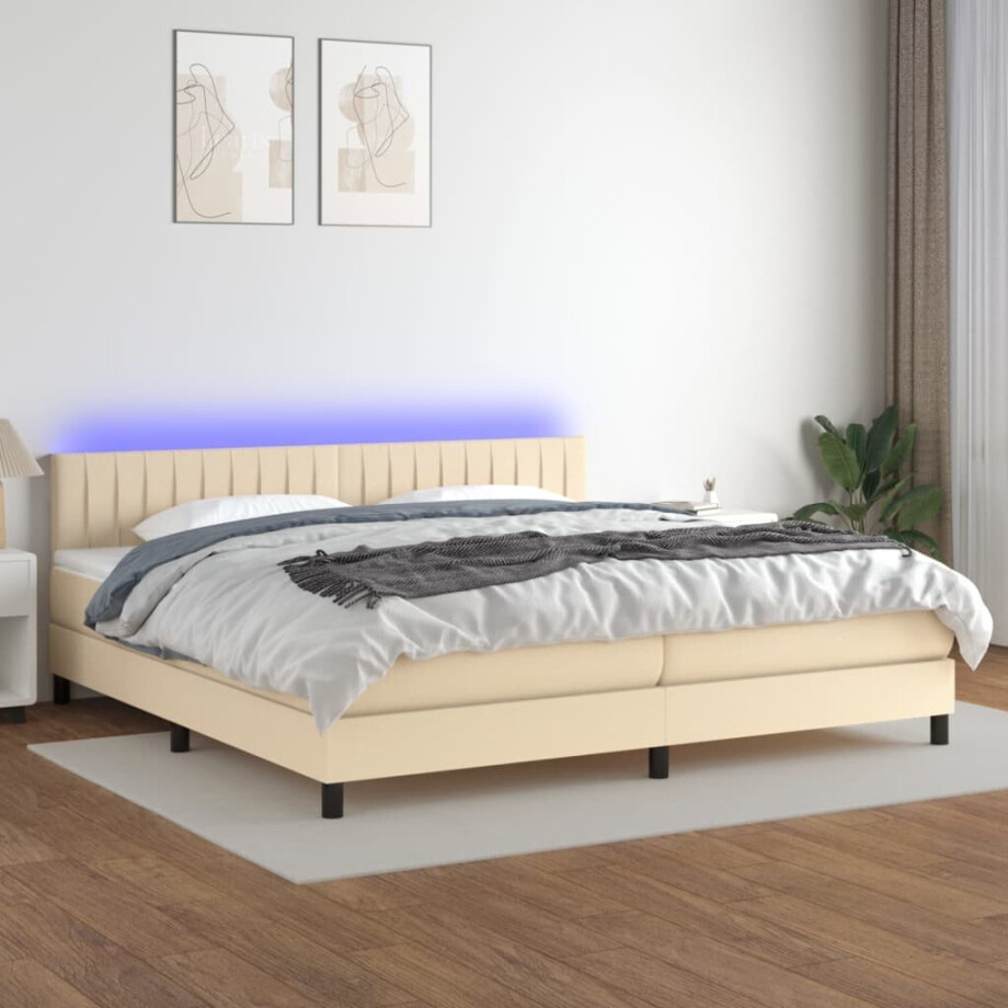 vidaXL Boxspring met matras en LED stof crèmekleurig 200x200 cm vidaXL Boxspring met matras en LED stof crèmekleurig 200x200 cm afbeelding 1