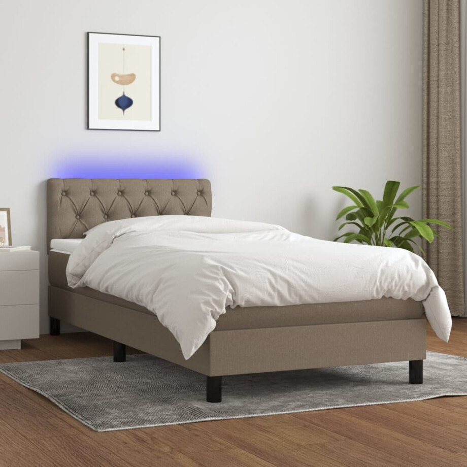 vidaXL Boxspring met matras en LED stof taupe 80x200 cm vidaXL Boxspring met matras en LED stof taupe 80x200 cm afbeelding 1
