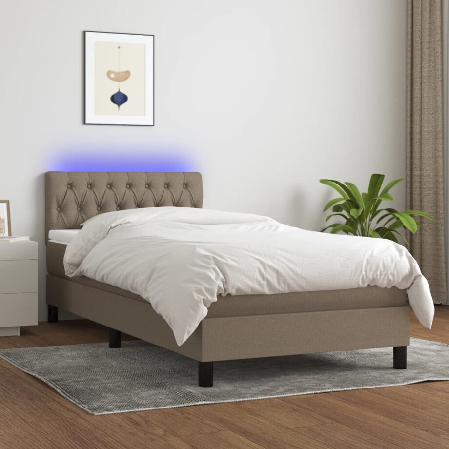 vidaXL Boxspring met matras en LED stof taupe 90x190 cm vidaXL Boxspring met matras en LED stof taupe 90x190 cm afbeelding 1