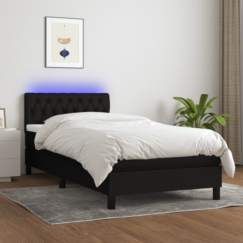 vidaXL Boxspring met matras en LED stof zwart 100x200 cm vidaXL Boxspring met matras en LED stof zwart 100x200 cm afbeelding 1