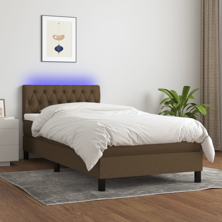 vidaXL Boxspring met matras en LED stof donkerbruin 100x200 cm vidaXL Boxspring met matras en LED stof donkerbruin 100x200 cm afbeelding 1