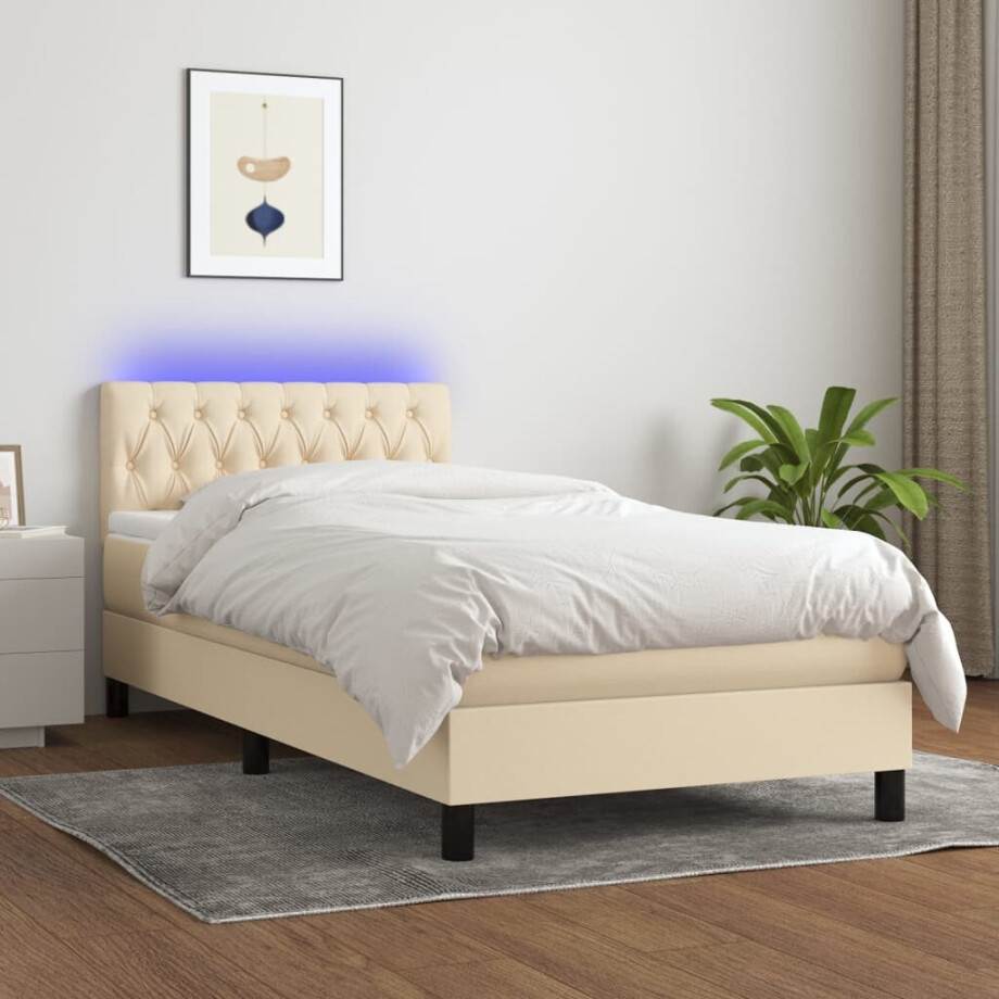 vidaXL Boxspring met matras en LED stof crèmekleurig 100x200 cm vidaXL Boxspring met matras en LED stof crèmekleurig 100x200 cm afbeelding 1