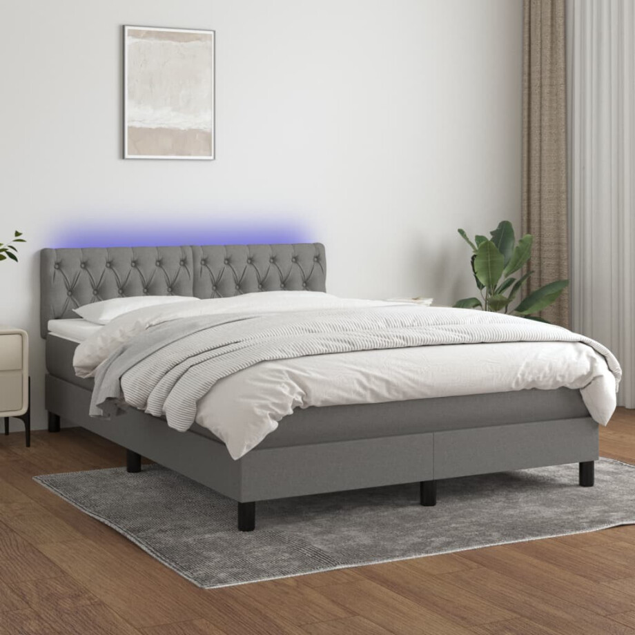 vidaXL Boxspring met matras en LED stof donkergrijs 140x190 cm vidaXL Boxspring met matras en LED stof donkergrijs 140x190 cm afbeelding 1