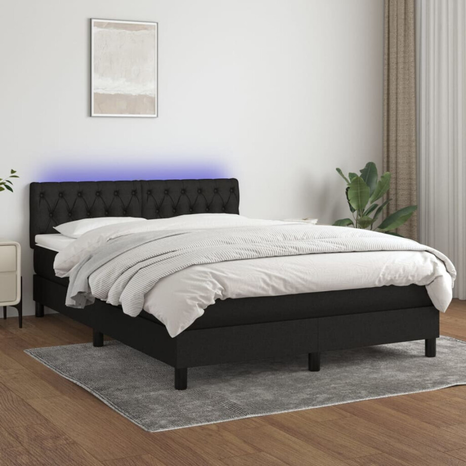 vidaXL Boxspring met matras en LED stof zwart 140x190 cm vidaXL Boxspring met matras en LED stof zwart 140x190 cm afbeelding 1
