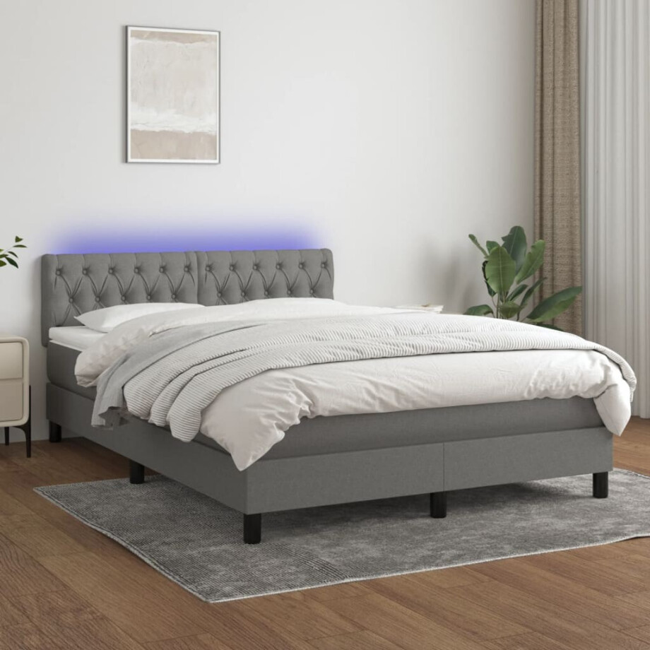 vidaXL Boxspring met matras en LED stof donkergrijs 140x200 cm vidaXL Boxspring met matras en LED stof donkergrijs 140x200 cm afbeelding 1