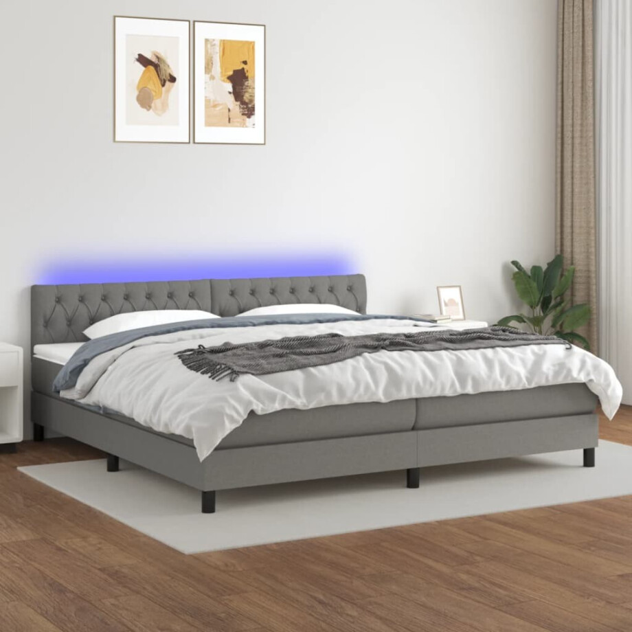 vidaXL Boxspring met matras en LED stof donkergrijs 200x200 cm vidaXL Boxspring met matras en LED stof donkergrijs 200x200 cm afbeelding 1