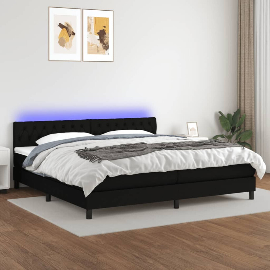 vidaXL Boxspring met matras en LED stof zwart 200x200 cm vidaXL Boxspring met matras en LED stof zwart 200x200 cm afbeelding 1