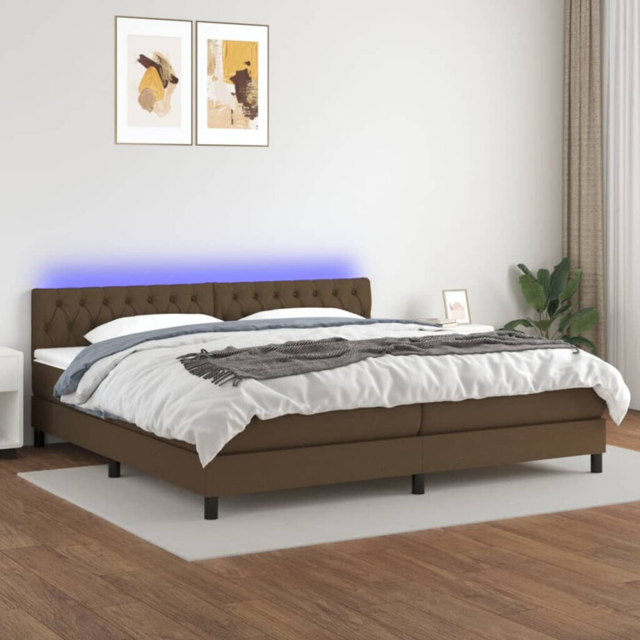 vidaXL Boxspring met matras en LED stof donkerbruin 200x200 cm afbeelding 1