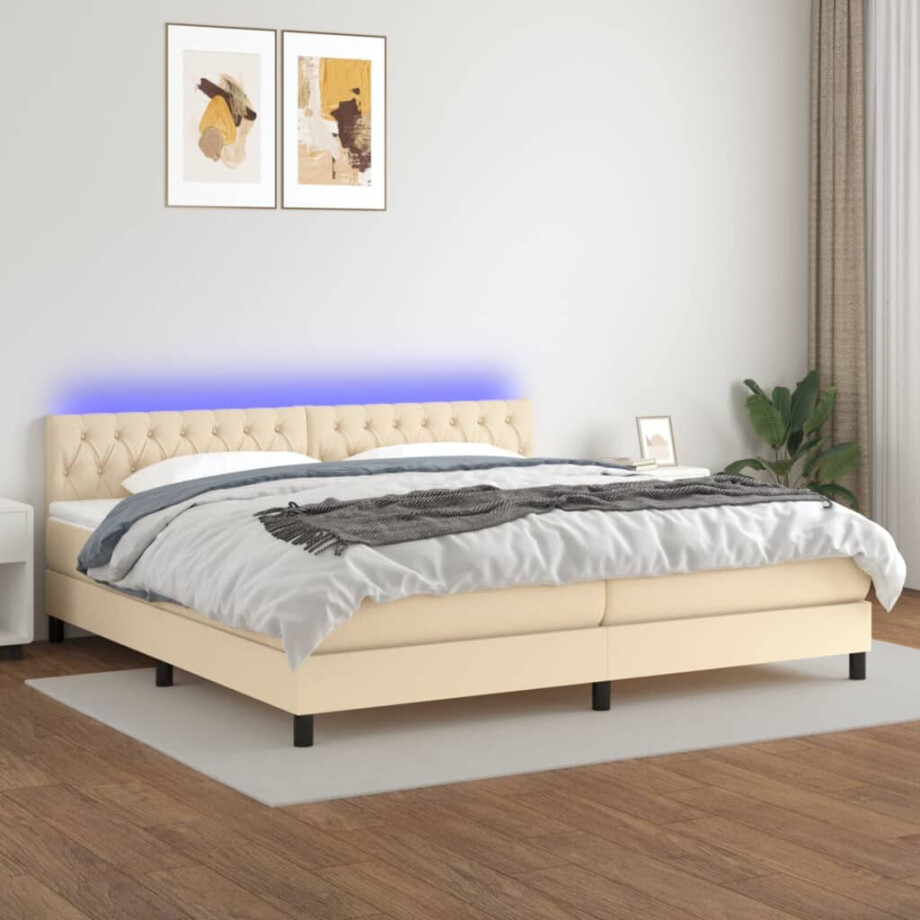 vidaXL Boxspring met matras en LED stof crèmekleurig 200x200 cm vidaXL Boxspring met matras en LED stof crèmekleurig 200x200 cm afbeelding 1