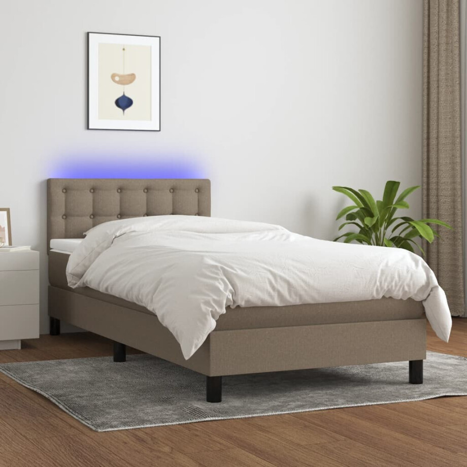 vidaXL Boxspring met matras en LED stof taupe 80x200 cm vidaXL Boxspring met matras en LED stof taupe 80x200 cm afbeelding 1