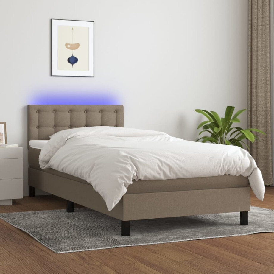 vidaXL Boxspring met matras en LED stof taupe 90x190 cm vidaXL Boxspring met matras en LED stof taupe 90x190 cm afbeelding 1