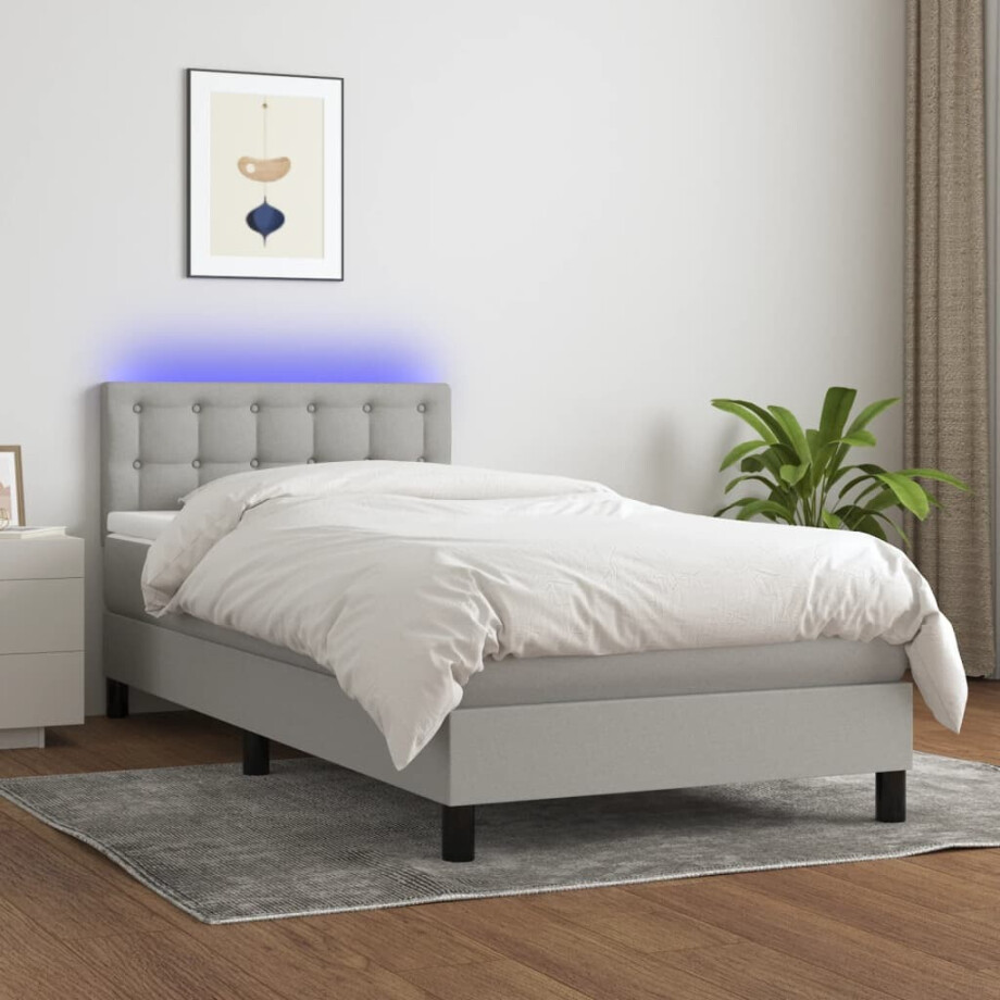 vidaXL Boxspring met matras en LED stof lichtgrijs 100x200 cm vidaXL Boxspring met matras en LED stof lichtgrijs 100x200 cm afbeelding 1