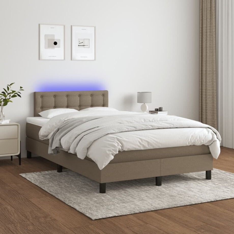 vidaXL Boxspring met matras en LED stof taupe 120x200 cm vidaXL Boxspring met matras en LED stof taupe 120x200 cm afbeelding 1