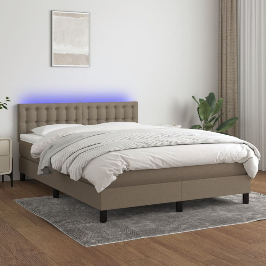 vidaXL Boxspring met matras en LED stof taupe 140x190 cm vidaXL Boxspring met matras en LED stof taupe 140x190 cm afbeelding 1