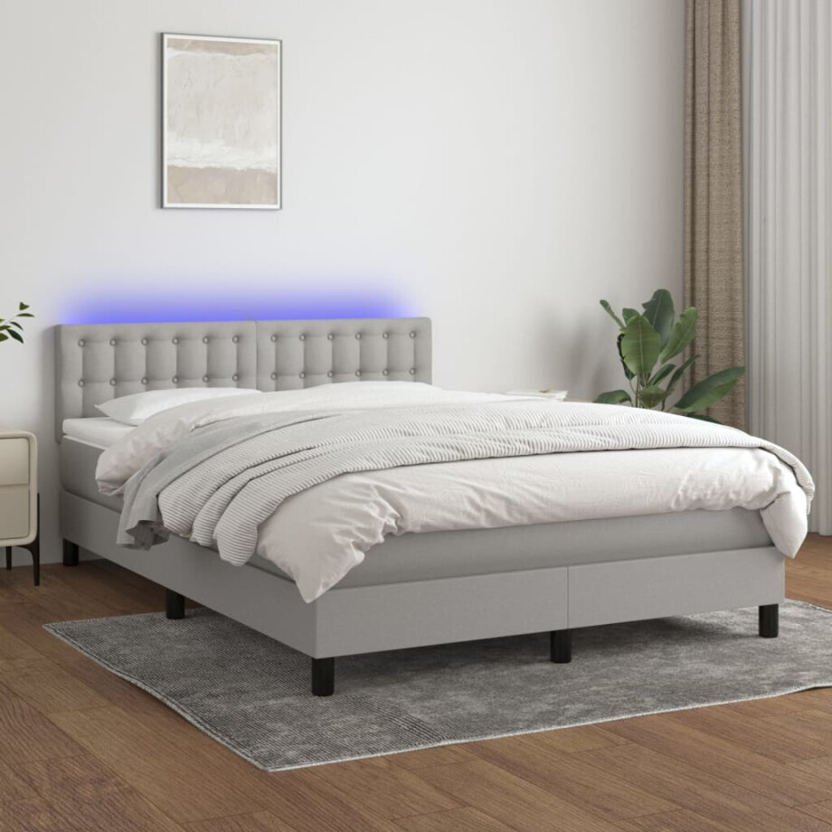 vidaXL Boxspring met matras en LED stof lichtgrijs 140x200 cm vidaXL Boxspring met matras en LED stof lichtgrijs 140x200 cm afbeelding 1