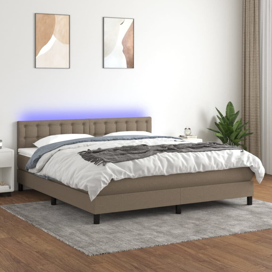 vidaXL Boxspring met matras en LED stof taupe 160x200 cm vidaXL Boxspring met matras en LED stof taupe 160x200 cm afbeelding 1