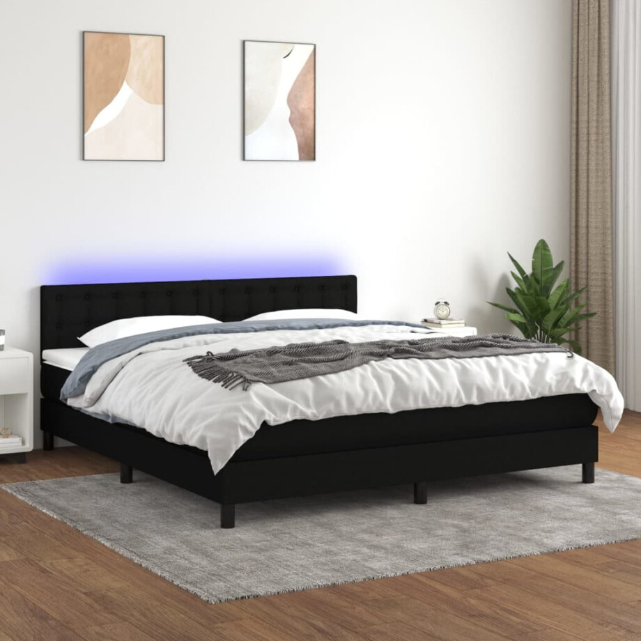 vidaXL Boxspring met matras en LED stof zwart 180x200 cm vidaXL Boxspring met matras en LED stof zwart 180x200 cm afbeelding 1