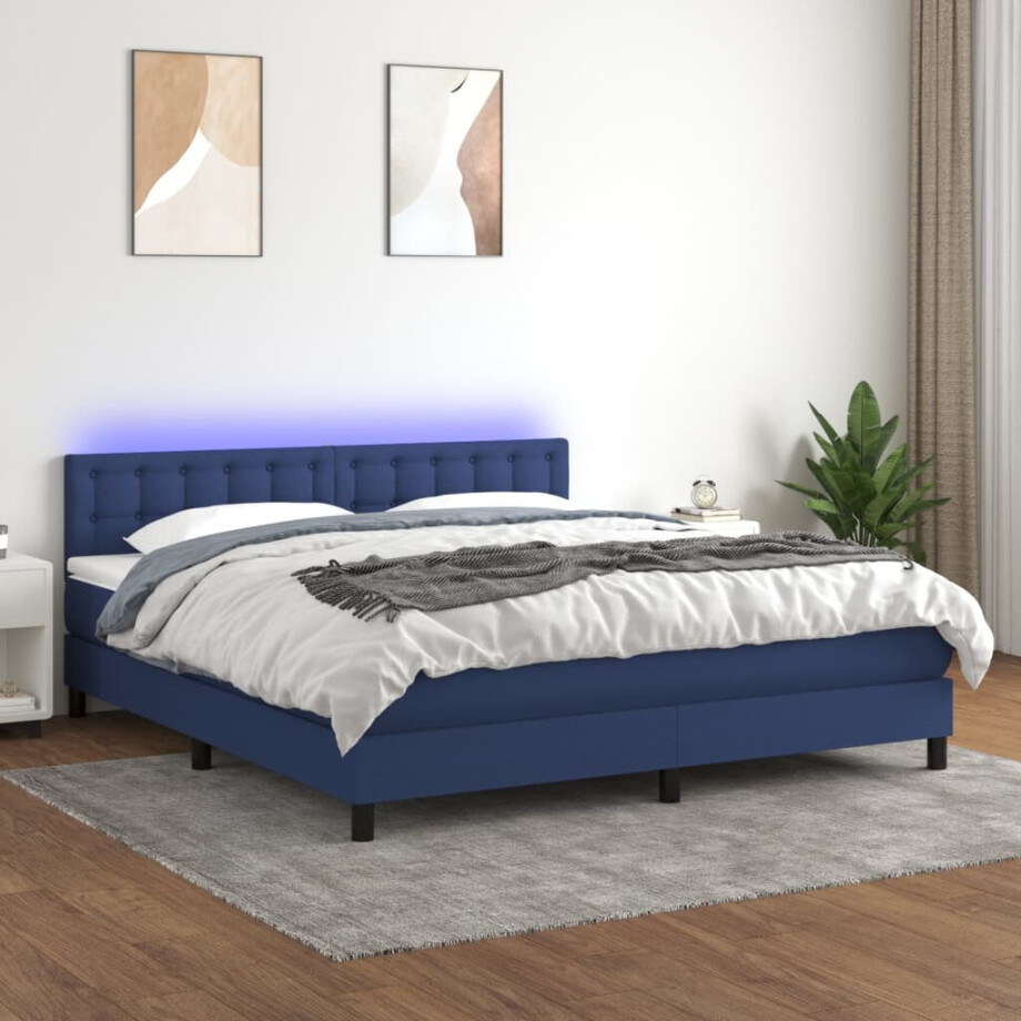 vidaXL Boxspring met matras en LED stof blauw 180x200 cm vidaXL Boxspring met matras en LED stof blauw 180x200 cm afbeelding 1