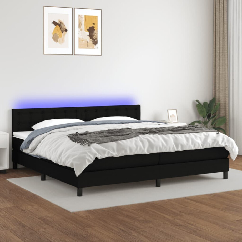 vidaXL Boxspring met matras en LED stof zwart 200x200 cm vidaXL Boxspring met matras en LED stof zwart 200x200 cm afbeelding 1