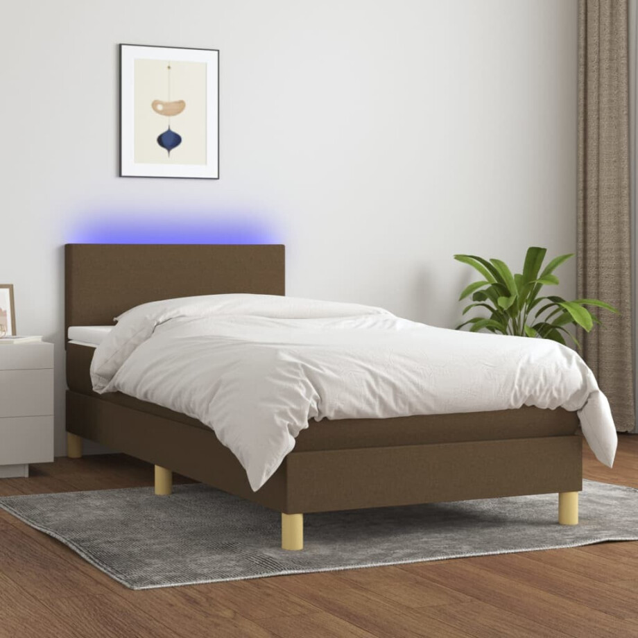 vidaXL Boxspring met matras en LED stof donkerbruin 100x200 cm vidaXL Boxspring met matras en LED stof donkerbruin 100x200 cm afbeelding 1