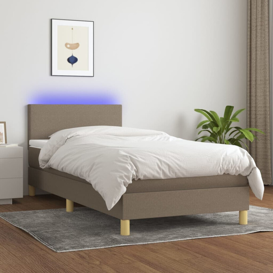 vidaXL Boxspring met matras en LED stof taupe 100x200 cm vidaXL Boxspring met matras en LED stof taupe 100x200 cm afbeelding 1