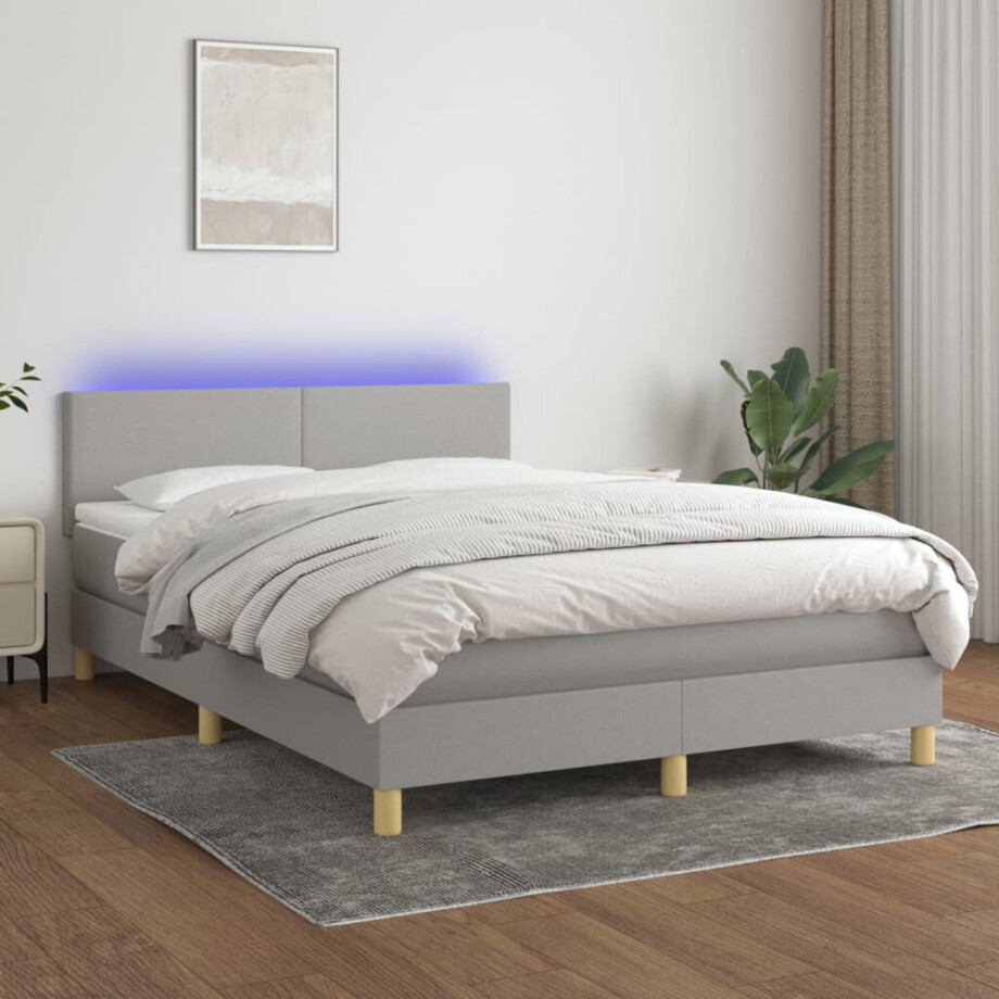 vidaXL Boxspring met matras en LED stof lichtgrijs 140x190 cm vidaXL Boxspring met matras en LED stof lichtgrijs 140x190 cm afbeelding 1