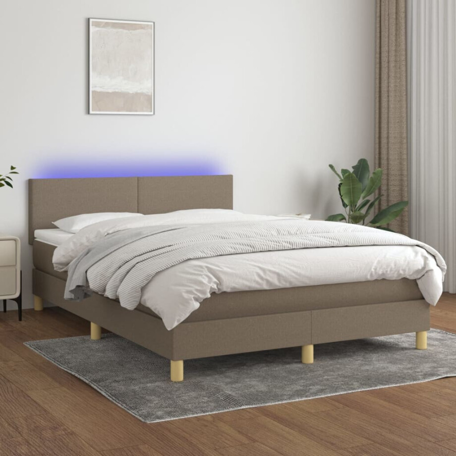 vidaXL Boxspring met matras en LED stof taupe 140x190 cm vidaXL Boxspring met matras en LED stof taupe 140x190 cm afbeelding 1