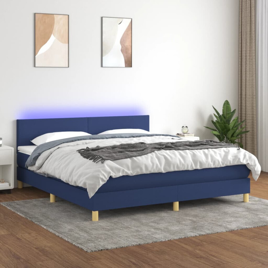 vidaXL Boxspring met matras en LED stof blauw 180x200 cm vidaXL Boxspring met matras en LED stof blauw 180x200 cm afbeelding 1