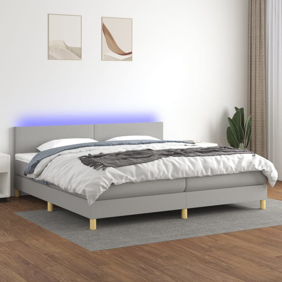 vidaXL Boxspring met matras en LED stof lichtgrijs 200x200 cm vidaXL Boxspring met matras en LED stof lichtgrijs 200x200 cm afbeelding 1